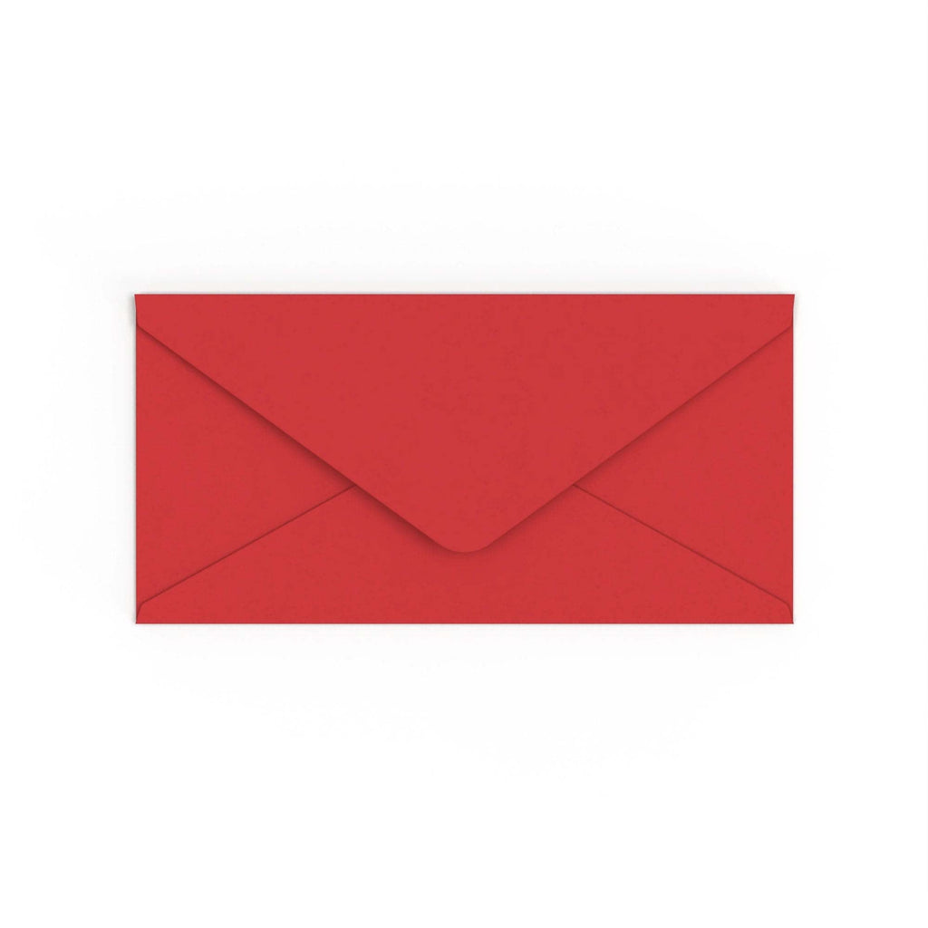 DL Cherry Red British Made 100gsm Gummed V-Flap Envelope (110 x 220mm)